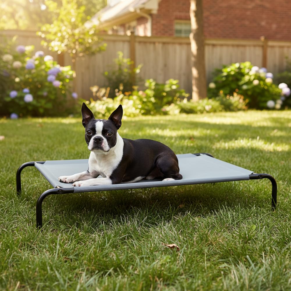 Elevated Dog Bed with Metal Frame, Grey Q525
