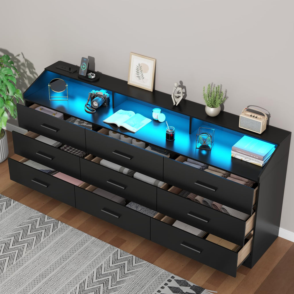 Black 9 Drawer Dresser with Power Outlet U557432