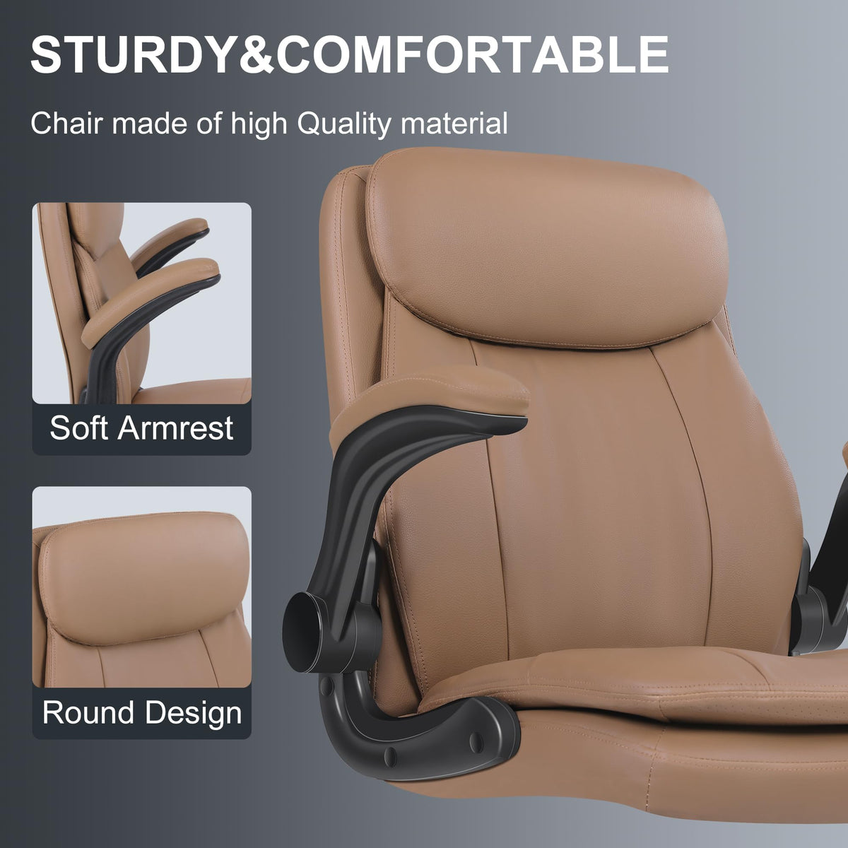 Leather Drafting Chair with Adjustable Height and Flip-up Armrest L330353