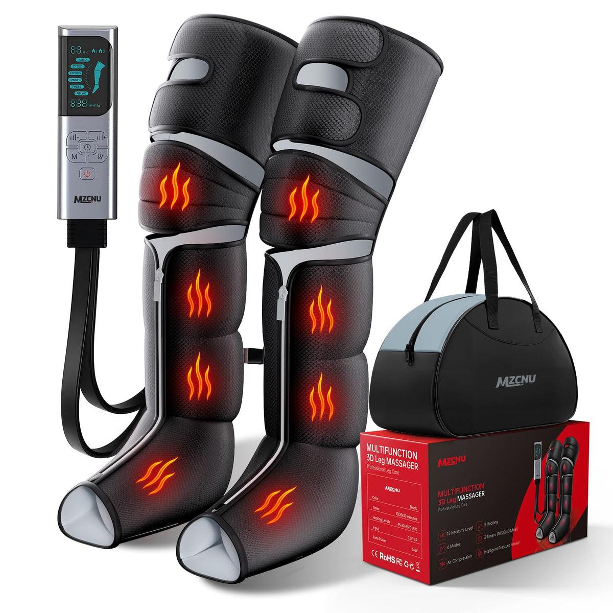 Black Leg Compression Massager with Heated Knee J545