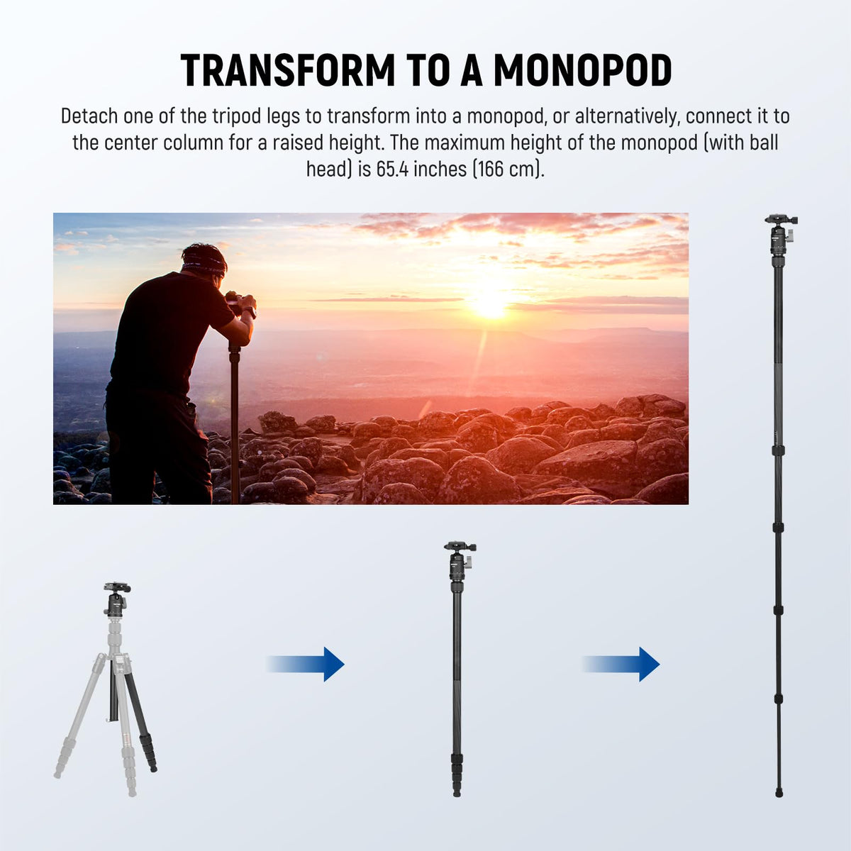 Carbon Fiber Camera Tripod Monopod 65" Lightweight Compact Travel DSLR Video Stand 360° Ball Head 13.2 lbs V689682