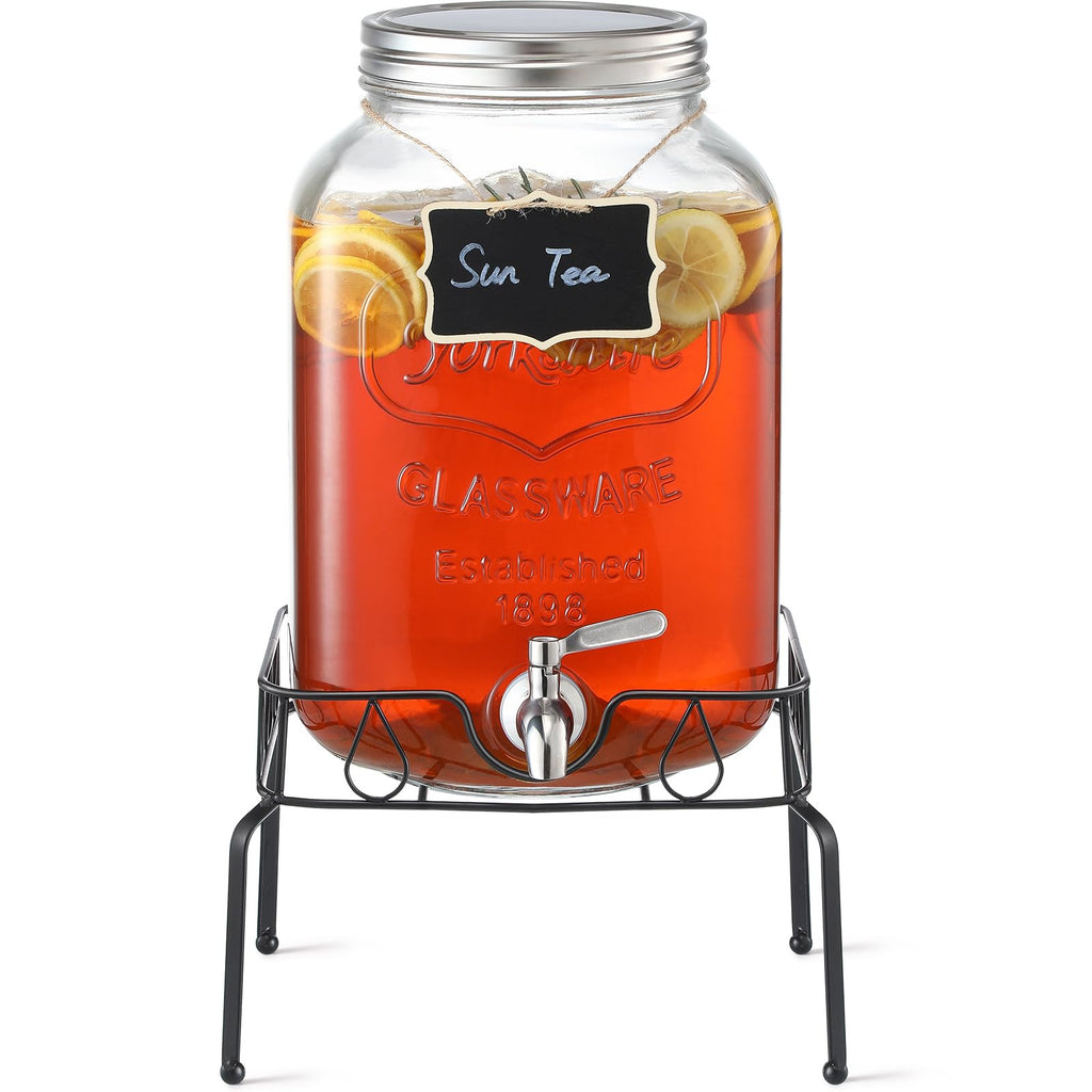 2 Gallon Glass Beverage Dispenser with Stand and Lid O927381