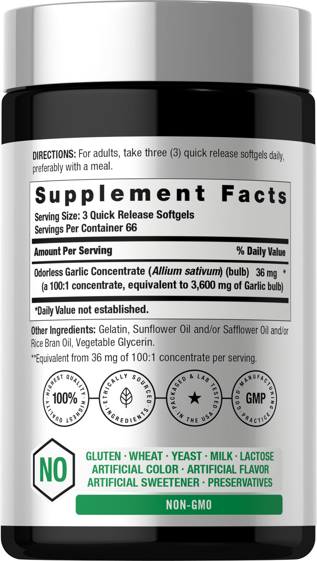 Odorless Garlic Softgel Supplement 200 Pills N397731