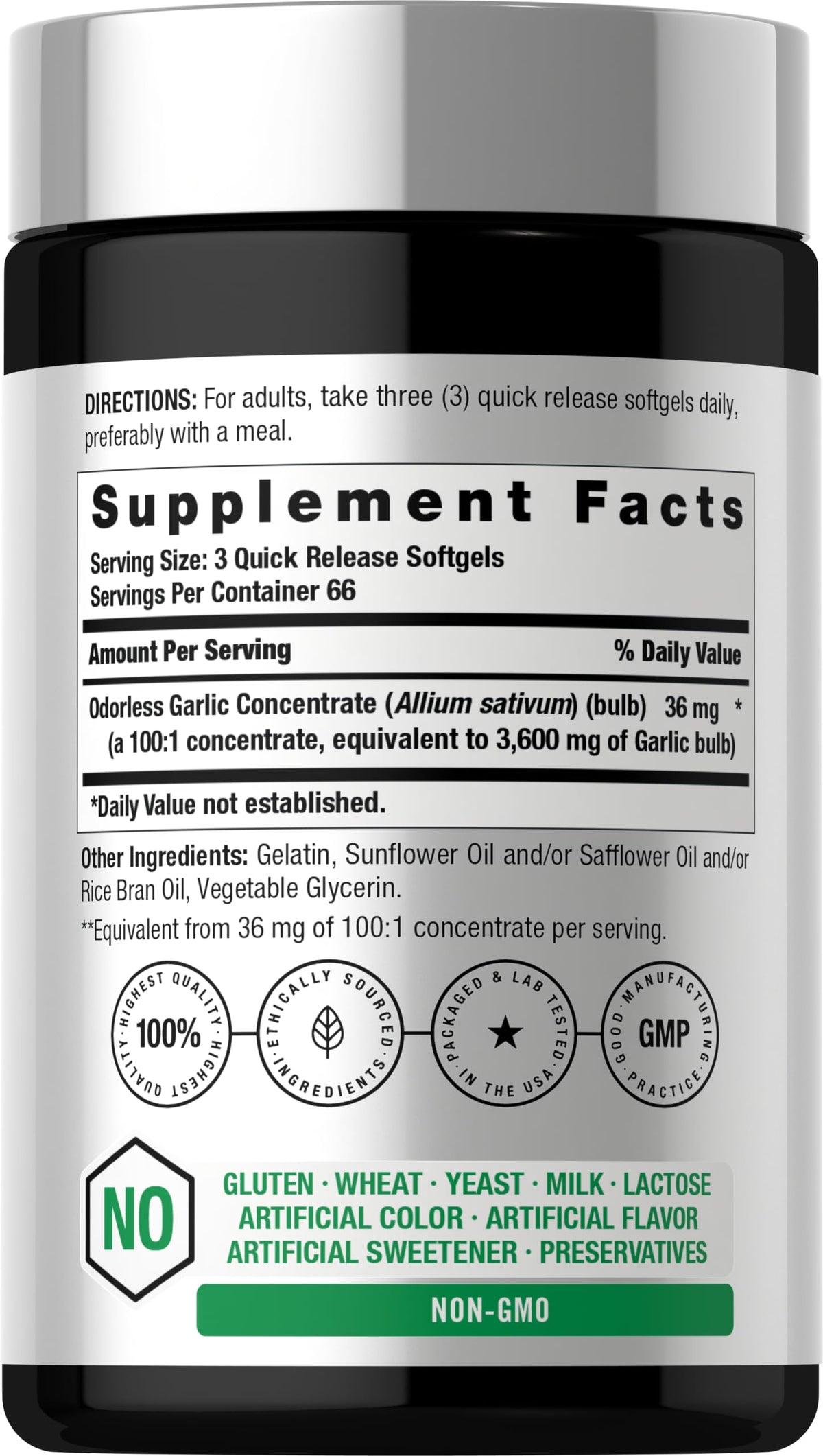 Odorless Garlic Softgel Supplement 200 Pills N397731