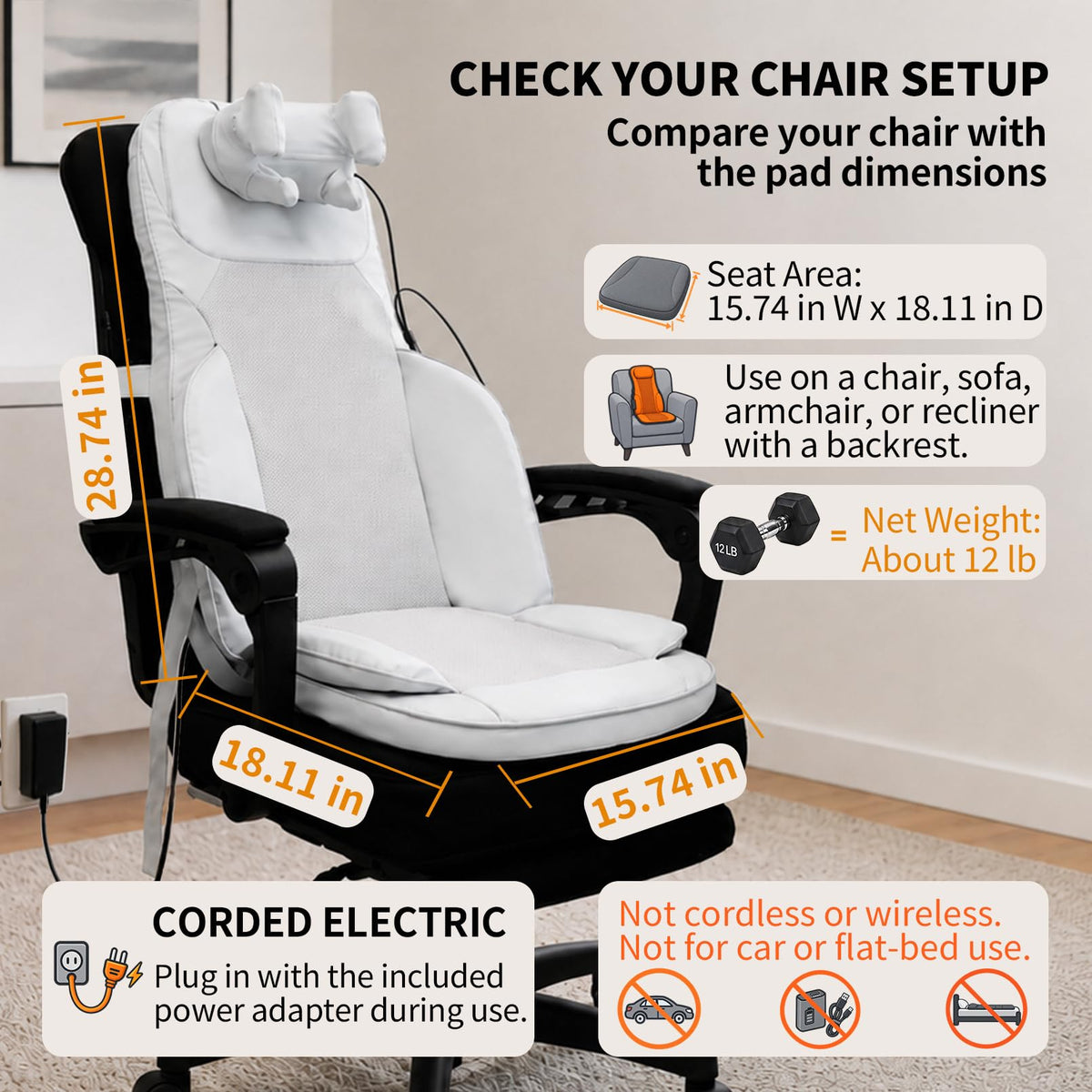 Massage Chair Pad with Heat, Navy Blue S9535