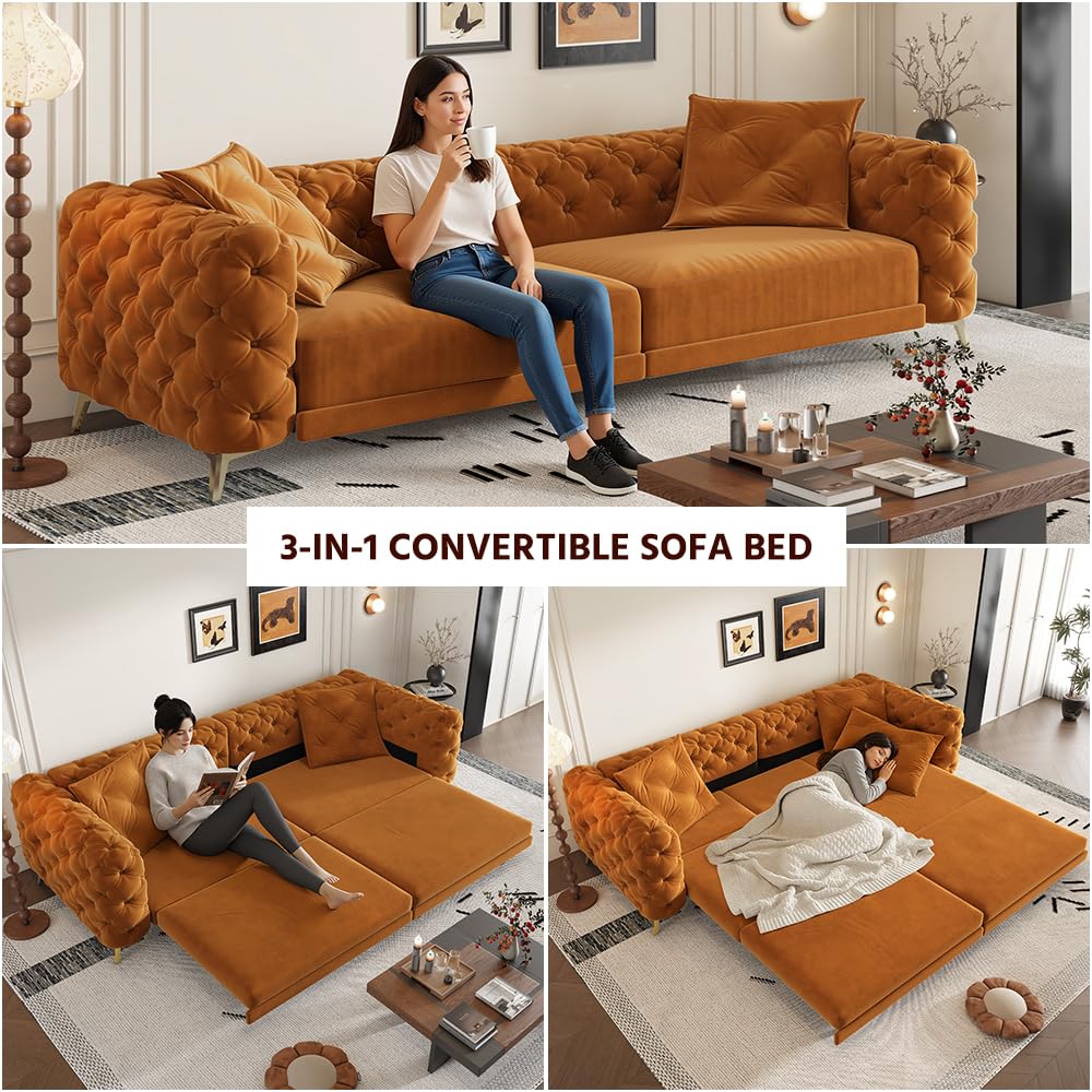 King Velvet Pull Out Sleeper Sofa with Ottoman H6843