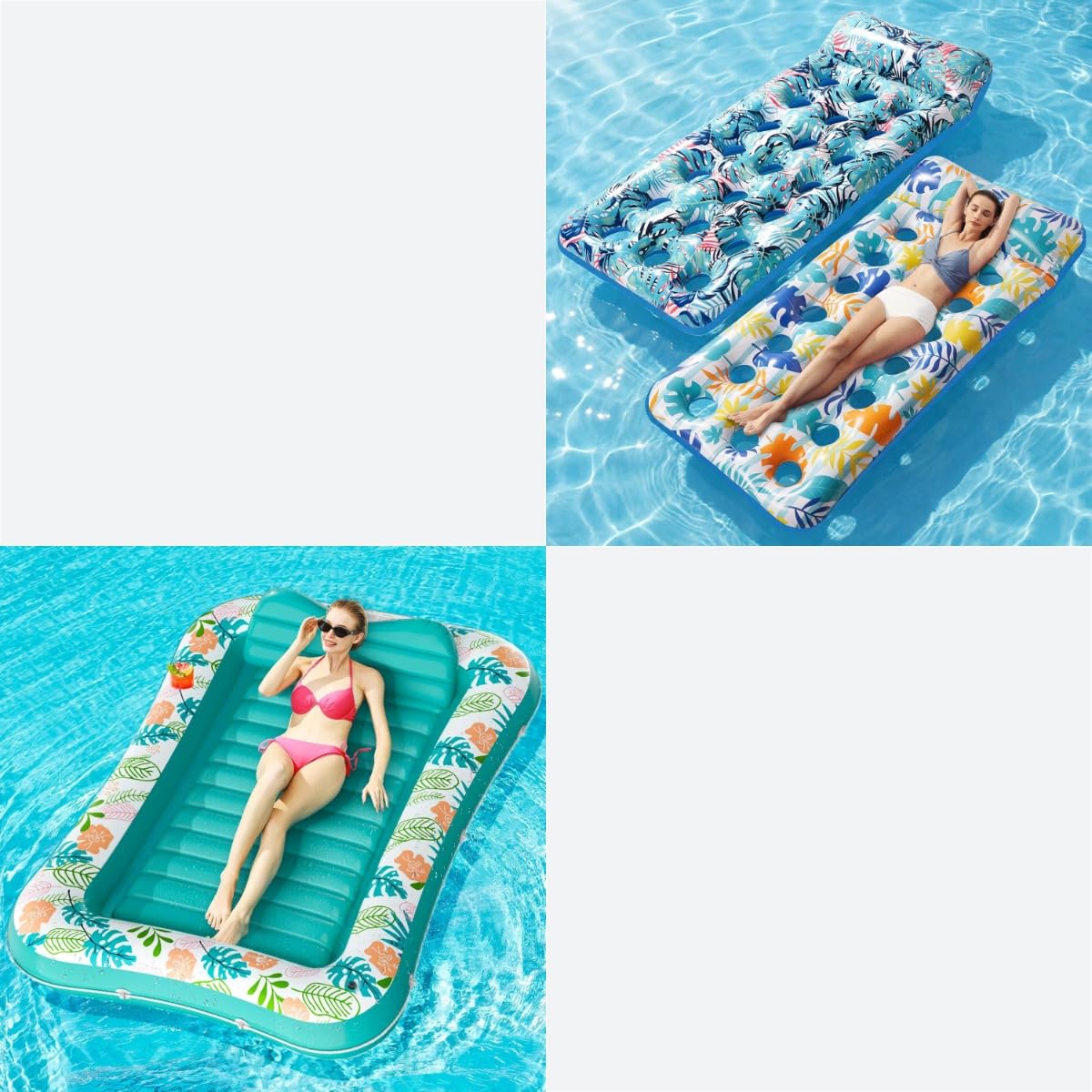 2 Pack Inflatable Pool Float Mat & 75" x 51" Tanning Pool Lounger P42392