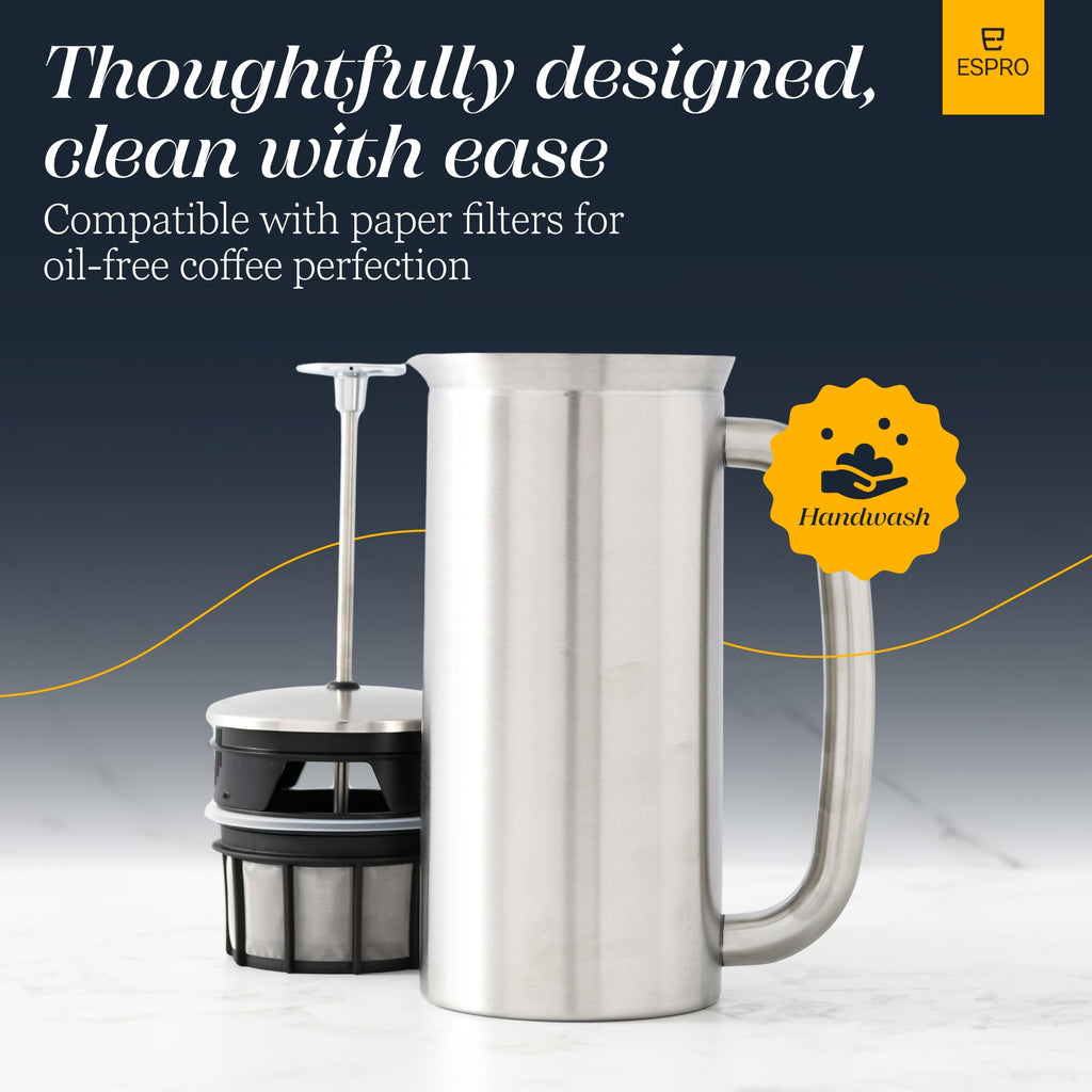 18oz Brushed Stainless Steel French Press D168