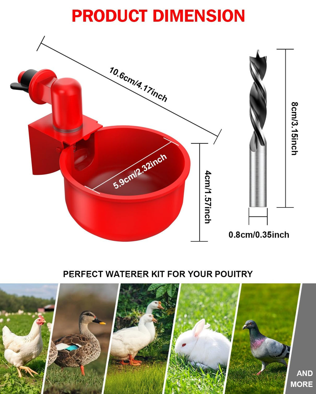 30 Packs Large Automatic Poultry Water Feeder Cups with Tee Fittings N7102