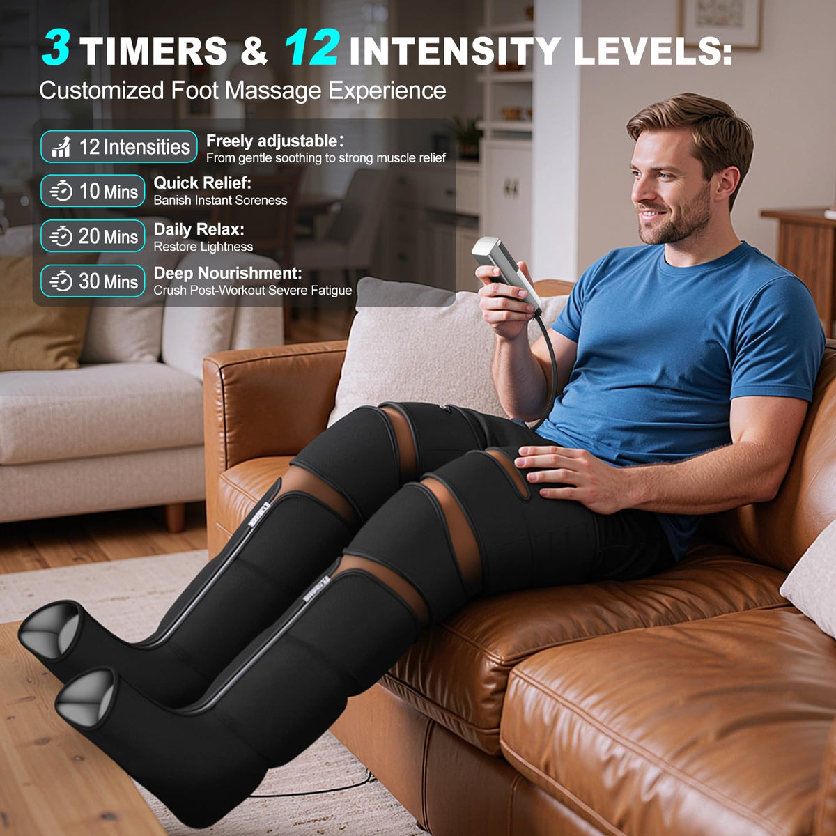 Black Leg Compression Massager with Heated Knee J545