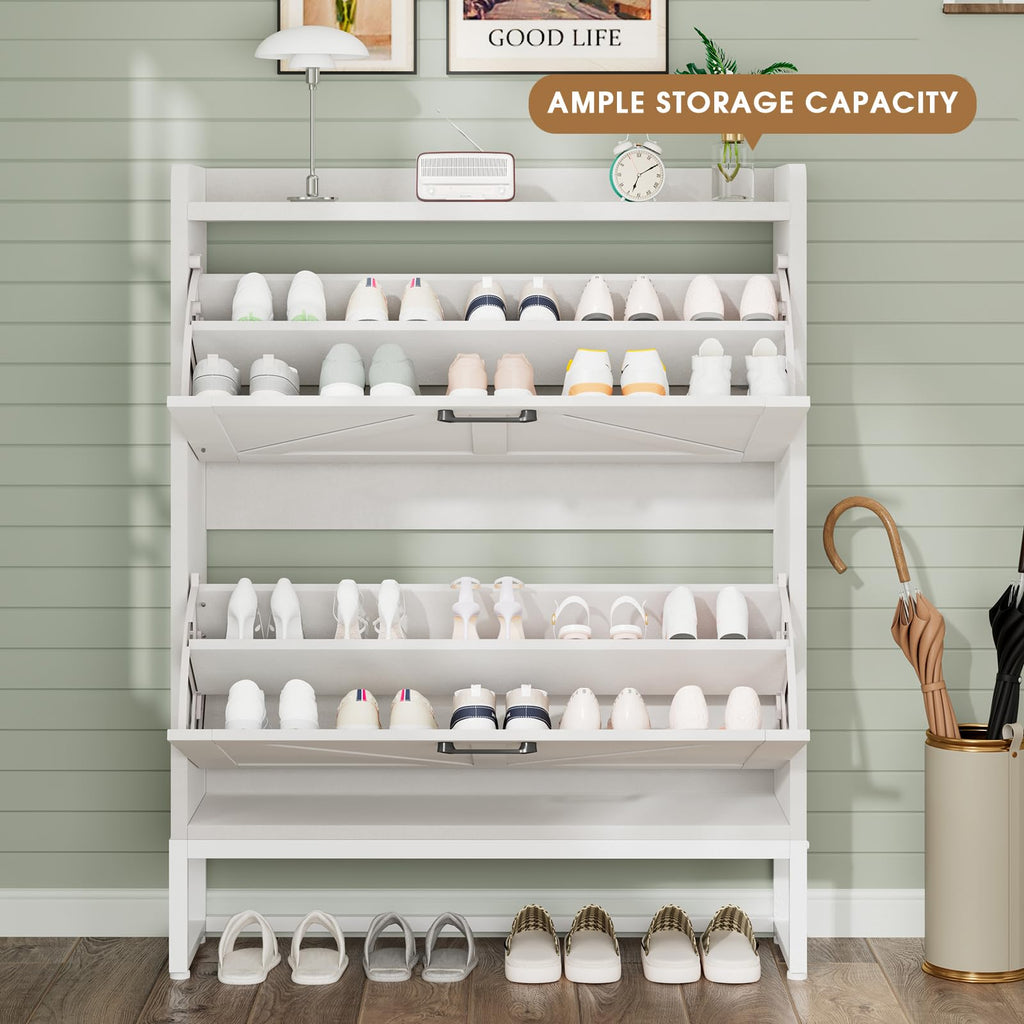 White 2 Flip Drawers Shoe Storage Cabinet W106