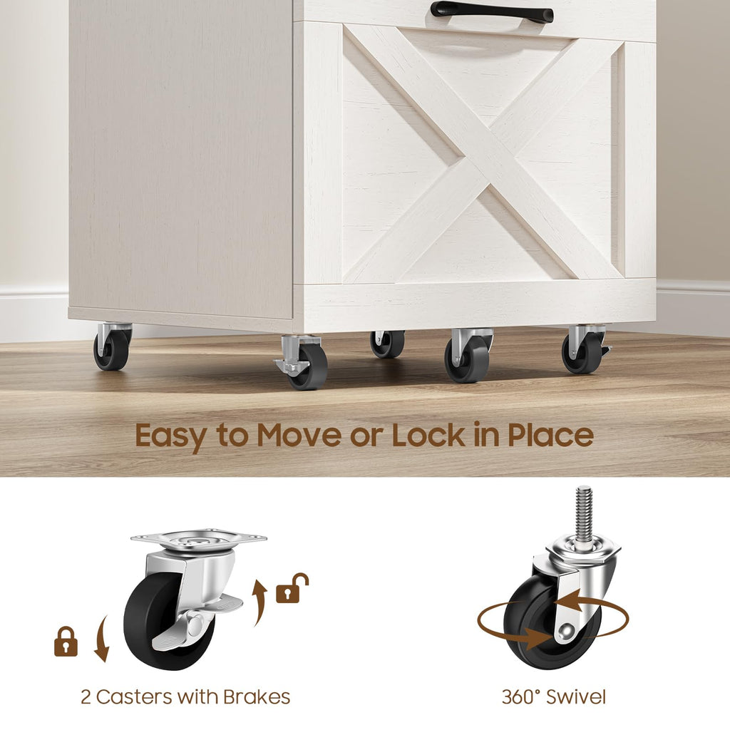 3 Drawer White File Cabinet with Wheels V40127