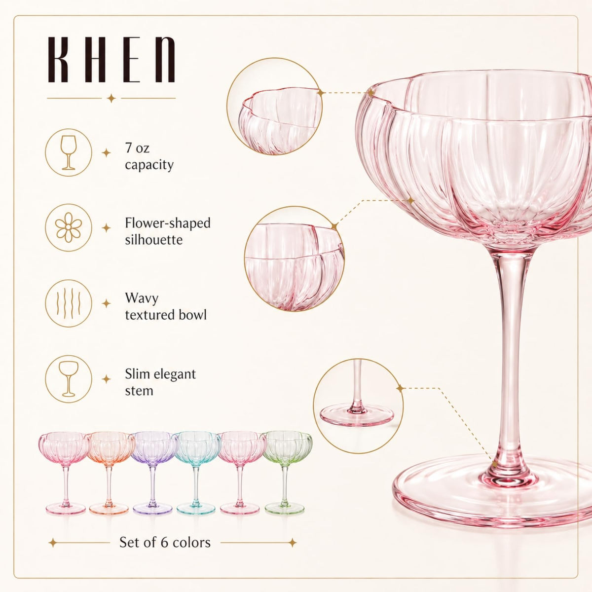 Vintage Wavy Glass Coupes Set of 6 X3703