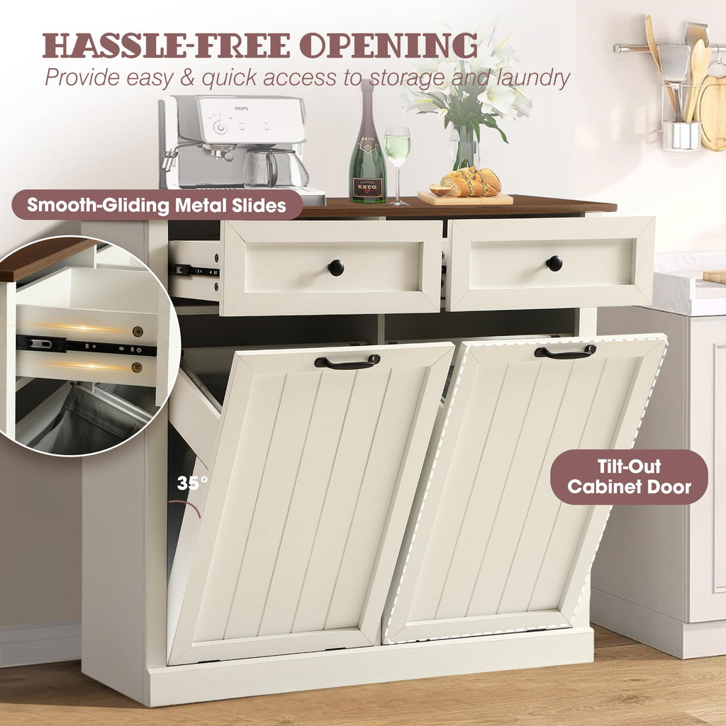 White 22 Gallon Laundry Hamper Cabinet with 2 Drawers V226532