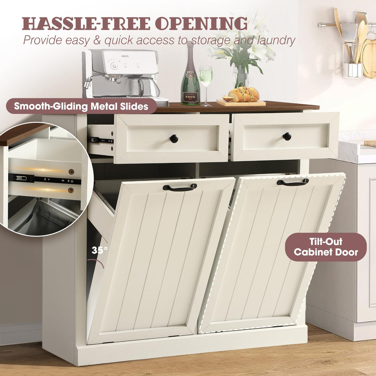White 22 Gallon Laundry Hamper Cabinet with 2 Drawers V226532