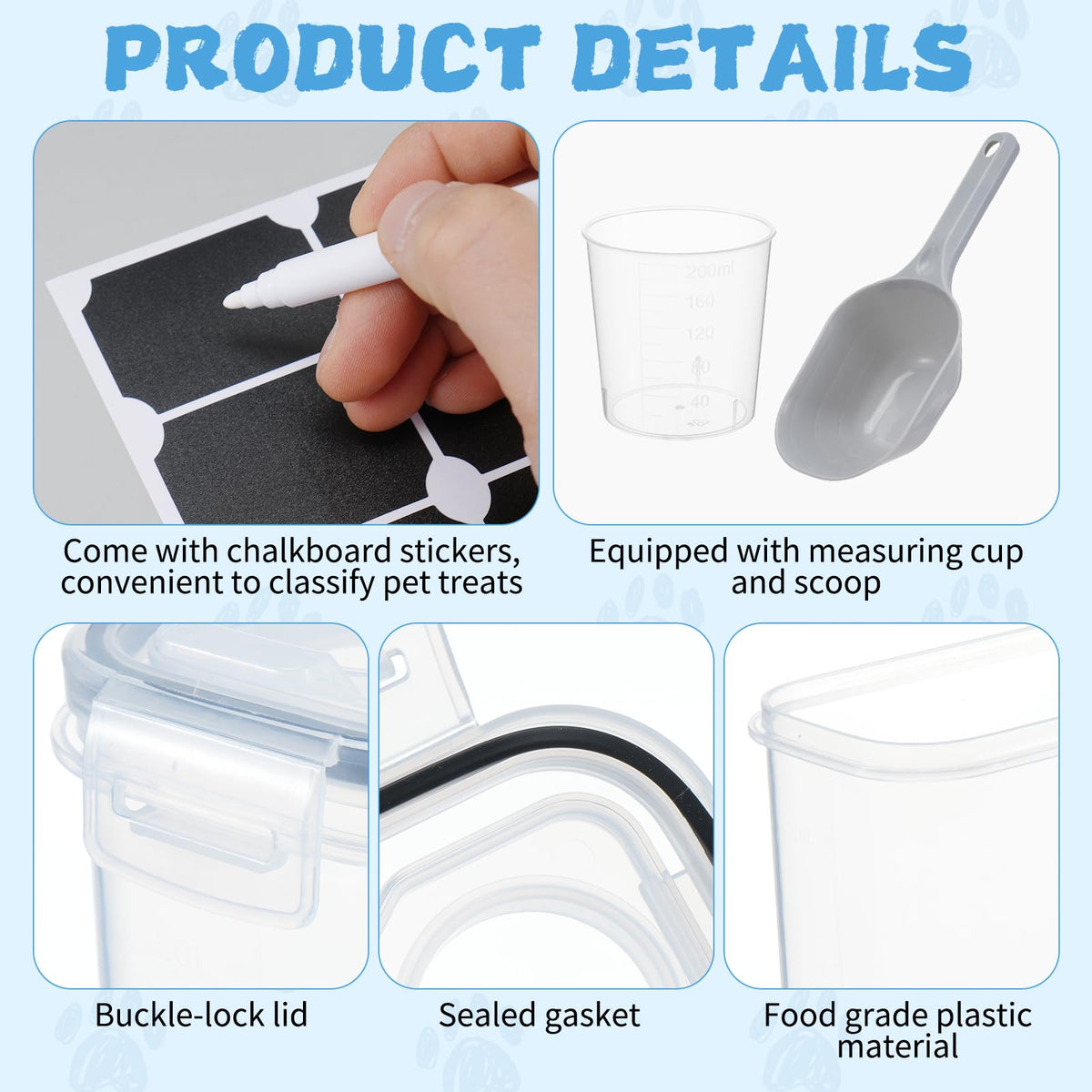 2 Pack Airtight Pet Food Storage Container with Lid, Scoop and Measuring Cup F567418