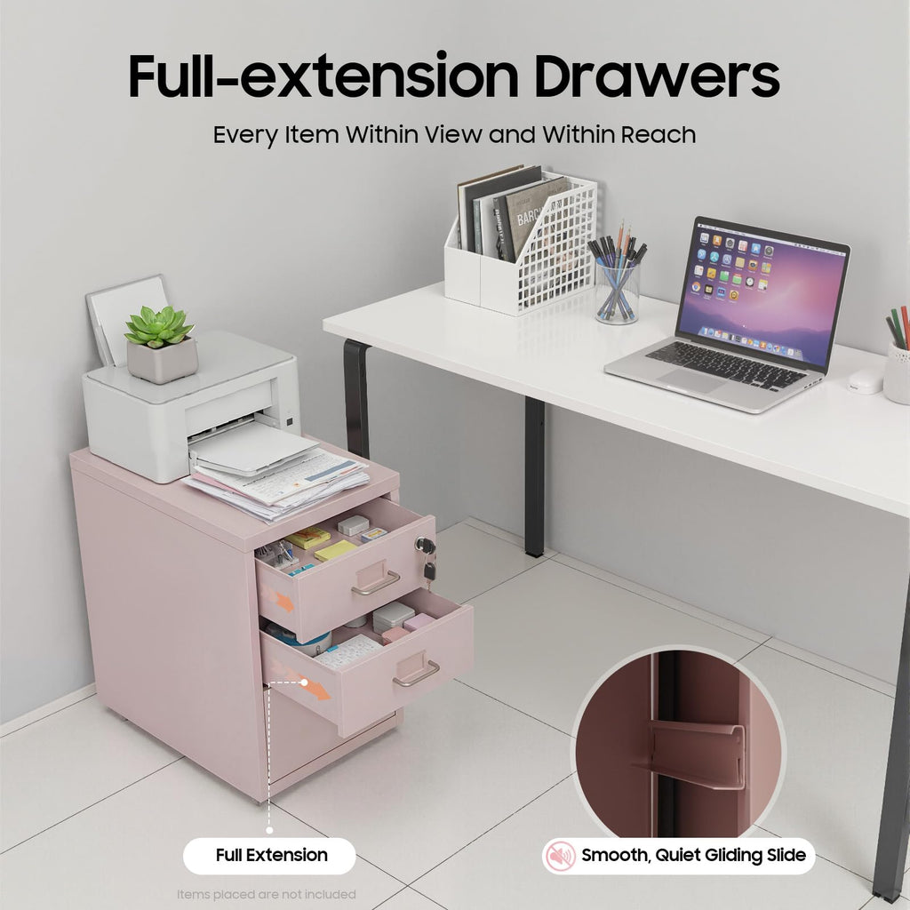 Pink 3 Drawer Metal File Cabinet with Lock Y9428