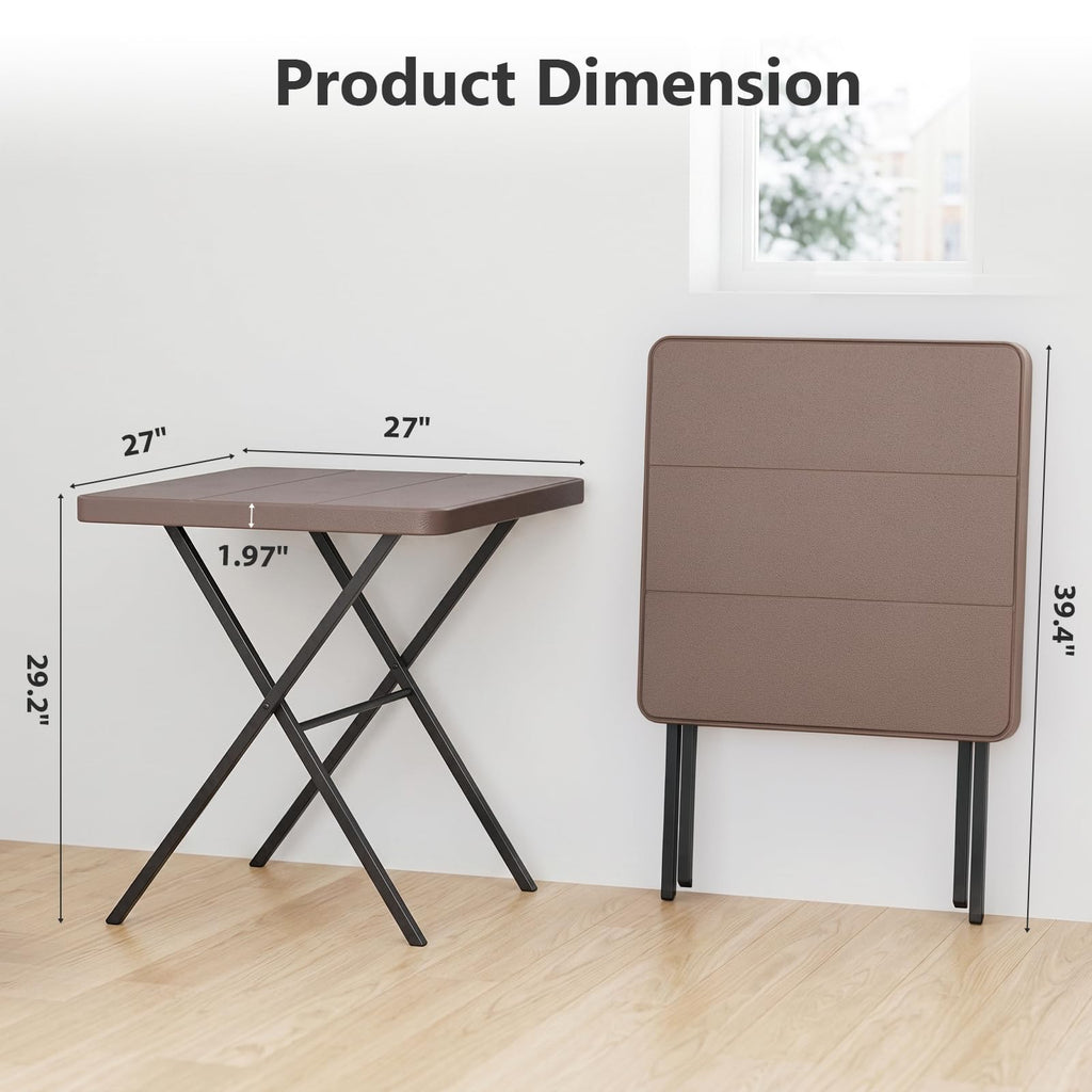 Folding Table, Portable Coffee Table 27in Square Table for Small Spaces, Patio Card Table Foldable Picnic Table with 400 LBS Capacity for Indoor Outdoor Use, Brown J36662