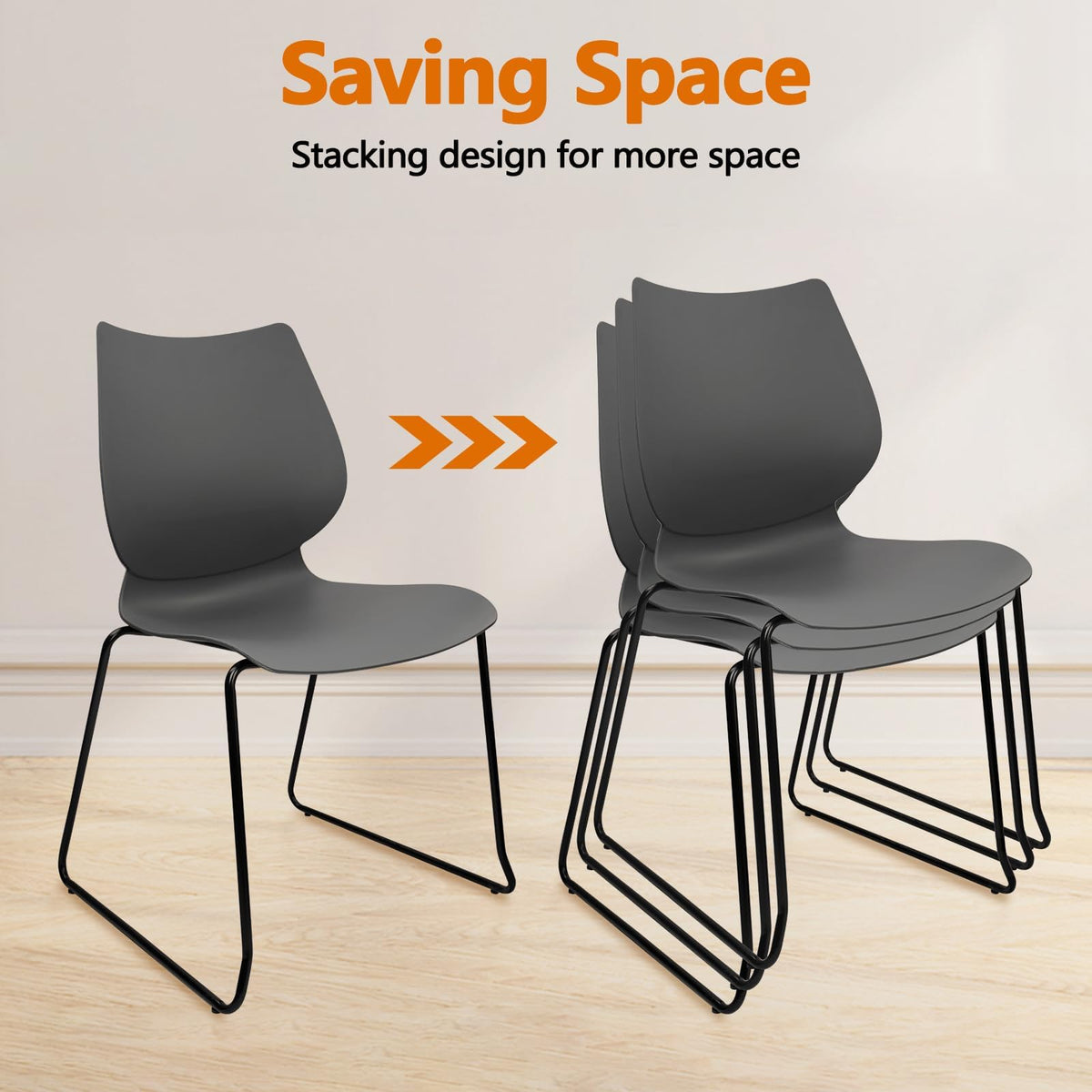 Stacking Chairs with Metal Legs Set of 12, Grey M9336