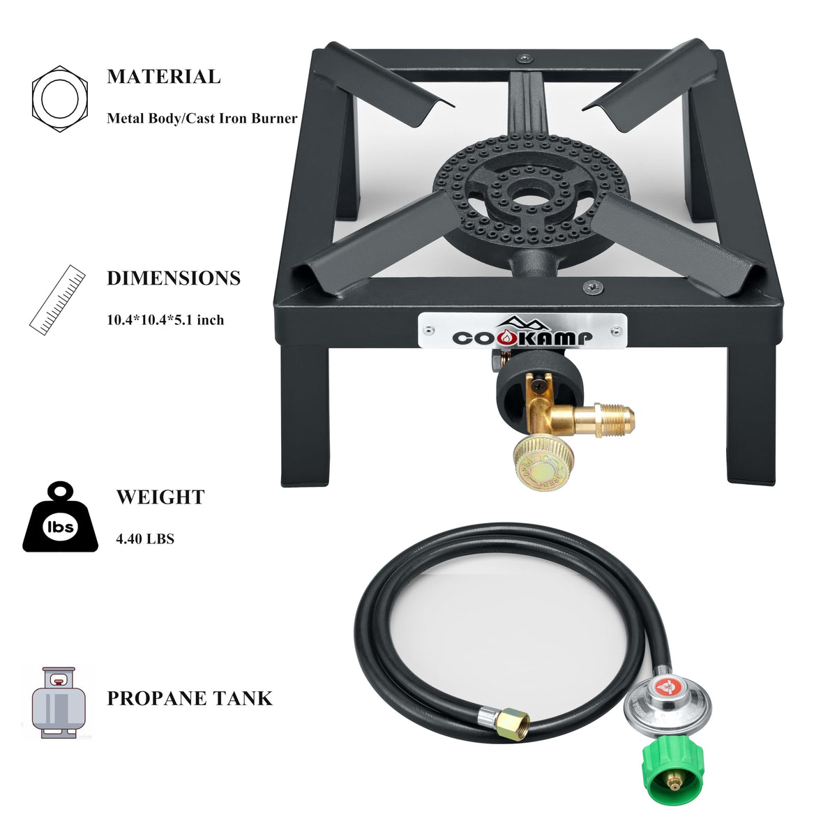 Single High Pressure Propane Camp Stove with Adjustable Regulator and Hose Z8007