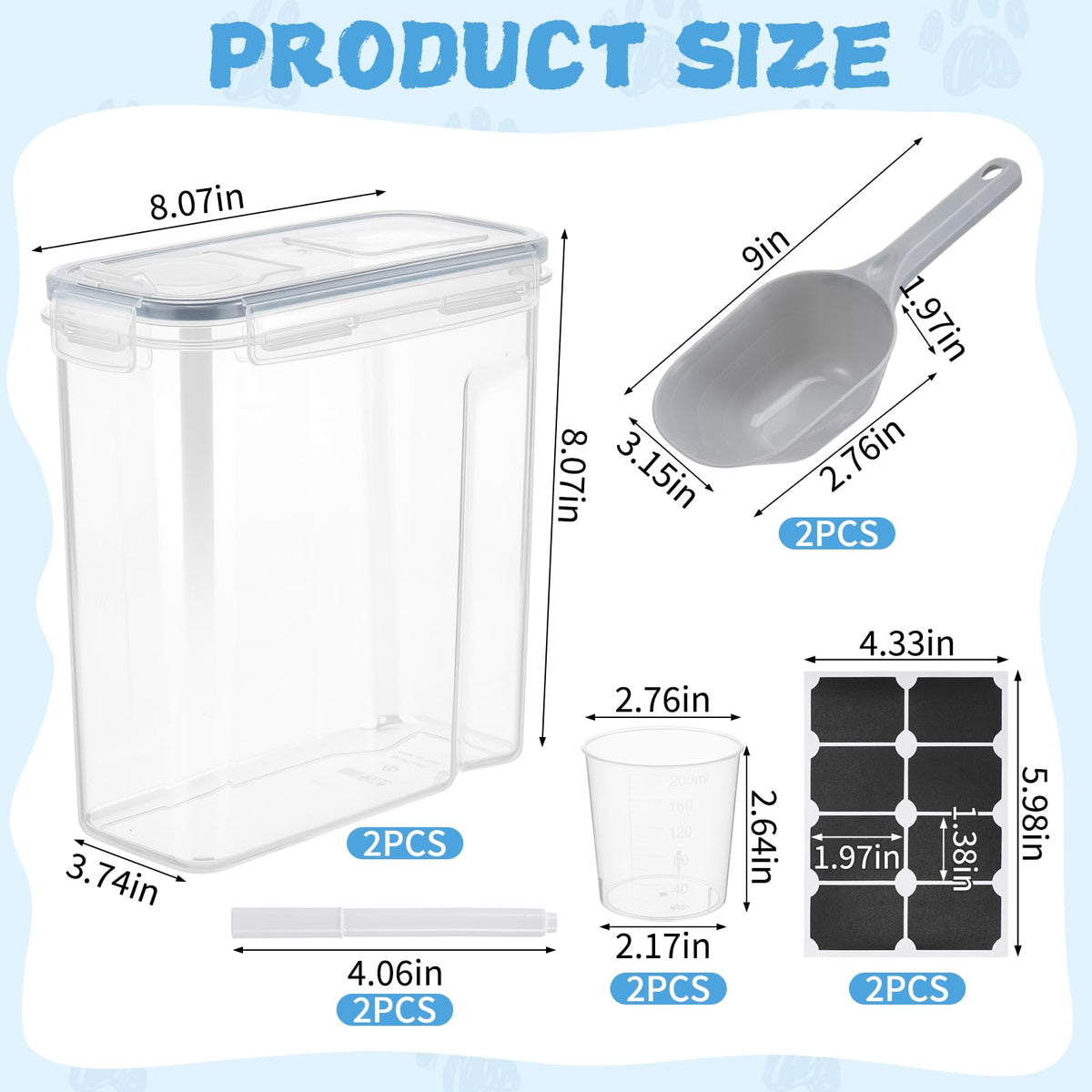 2 Pack Airtight Pet Food Storage Container with Lid, Scoop and Measuring Cup F567418