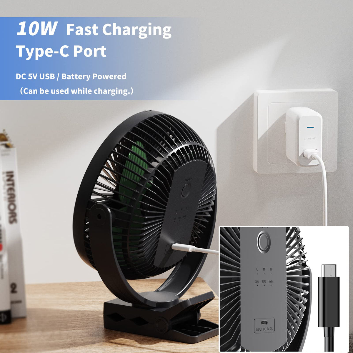 8 Inch Rechargeable Portable Clip on Fan U3135