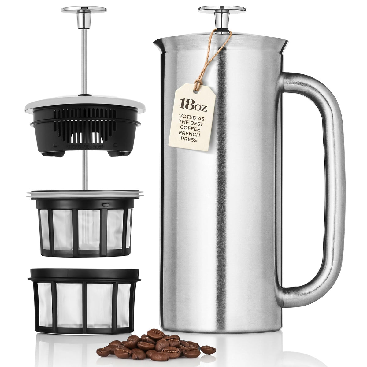 18oz Brushed Stainless Steel French Press D168