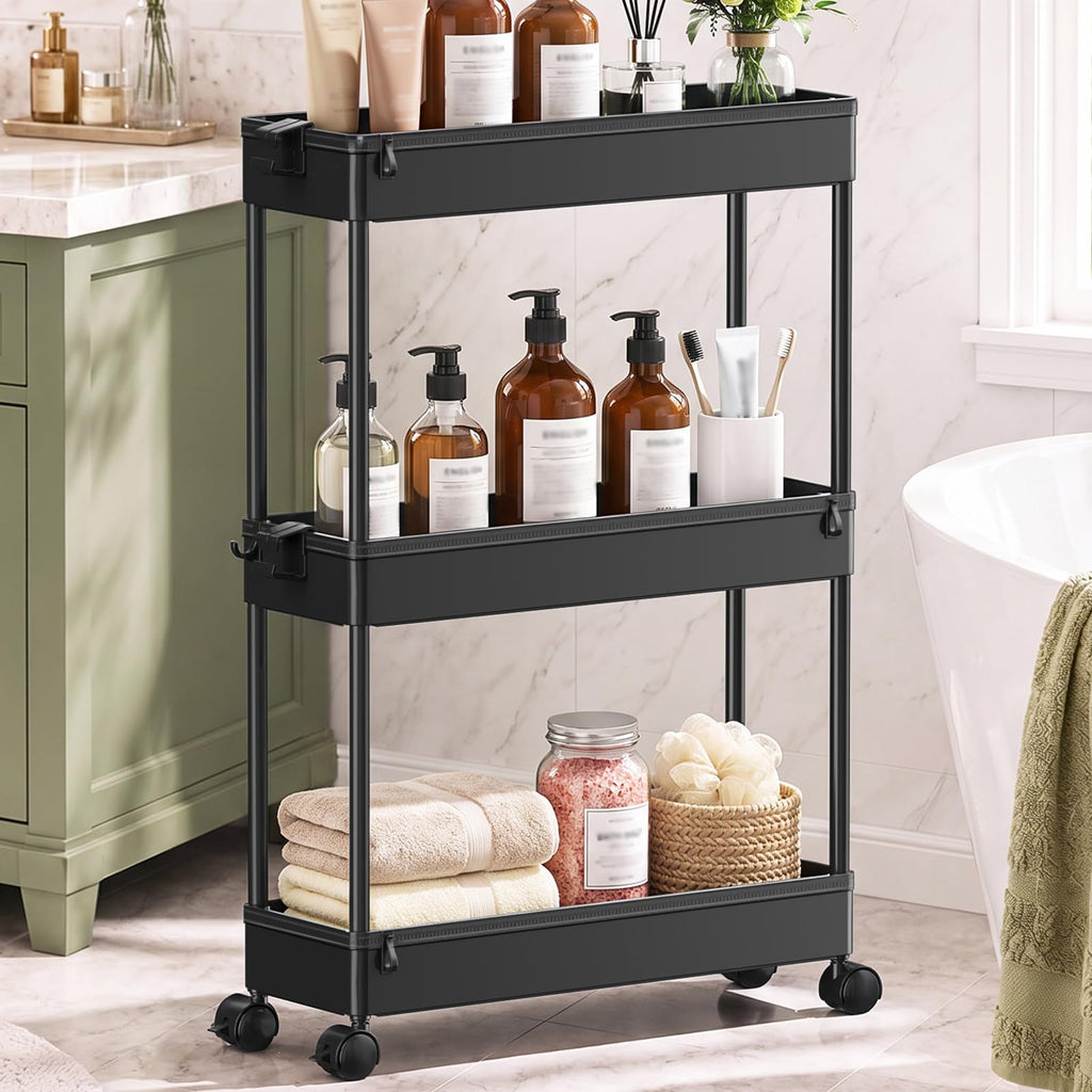 Black 3 Tier Slim Rolling Storage Cart F891162