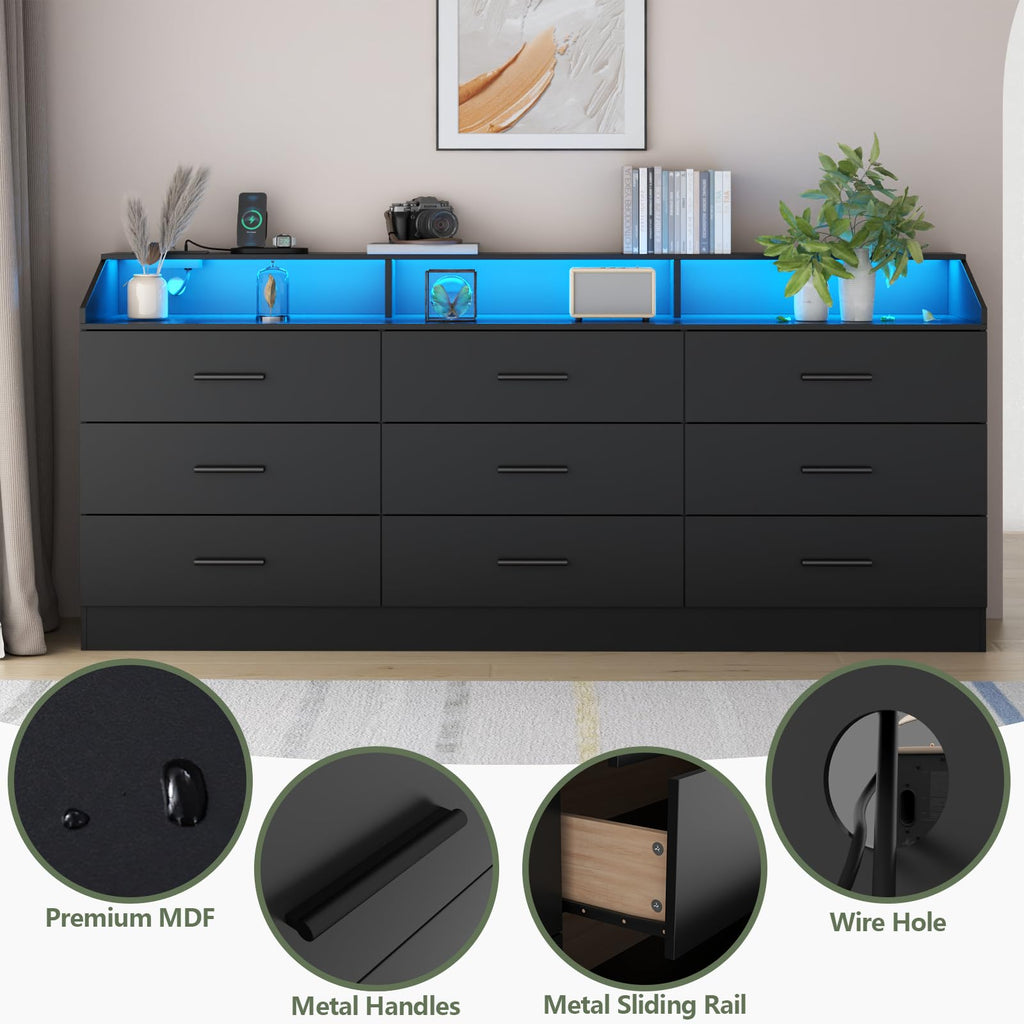 Black 9 Drawer Dresser with Power Outlet U557432