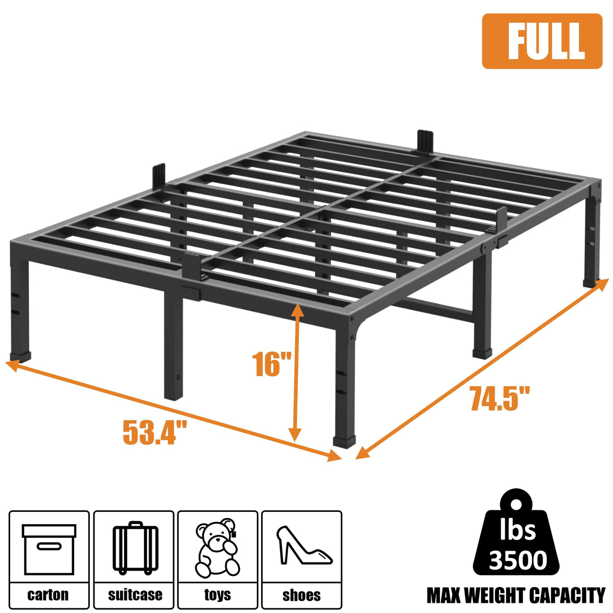 16 Inch Heavy Duty Metal Platform Bed Frame Full Size X739