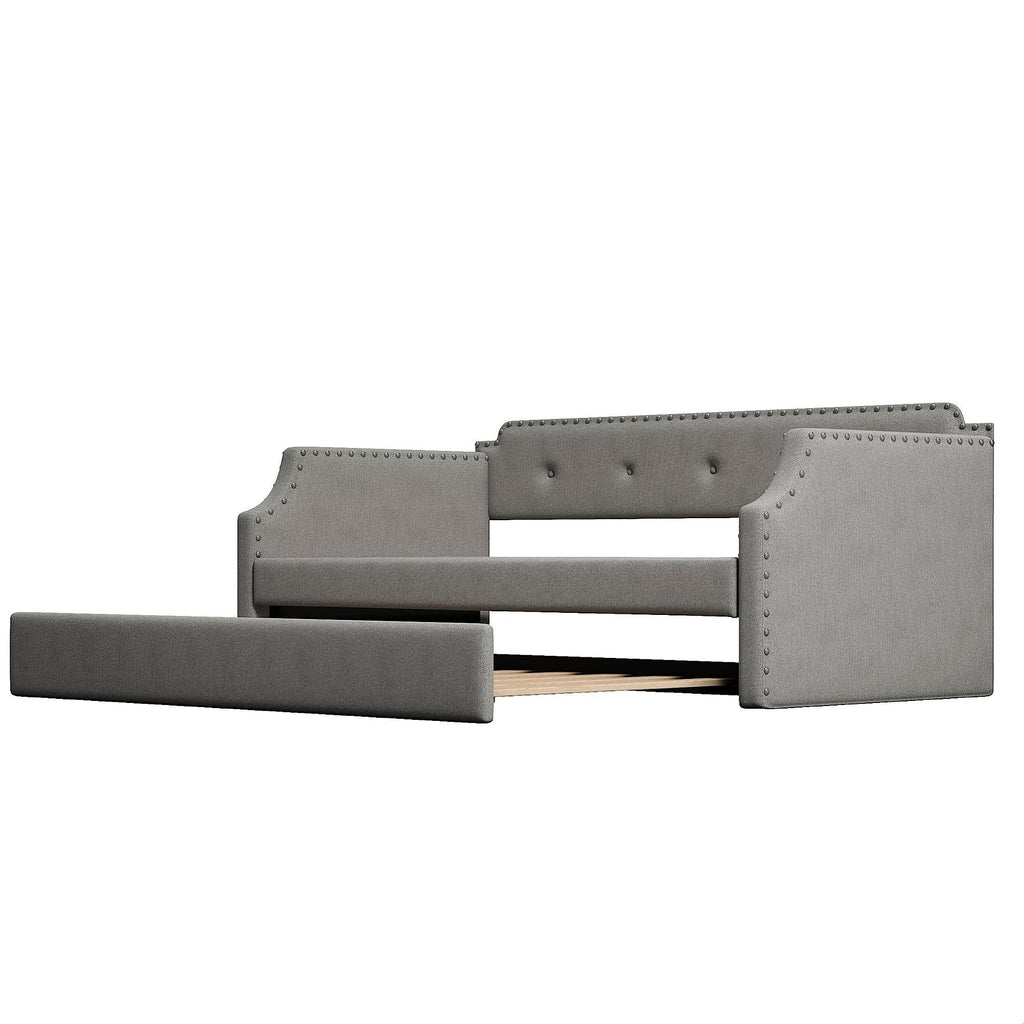 Gray Linen Upholstered Twin Daybed with Trundle X29106