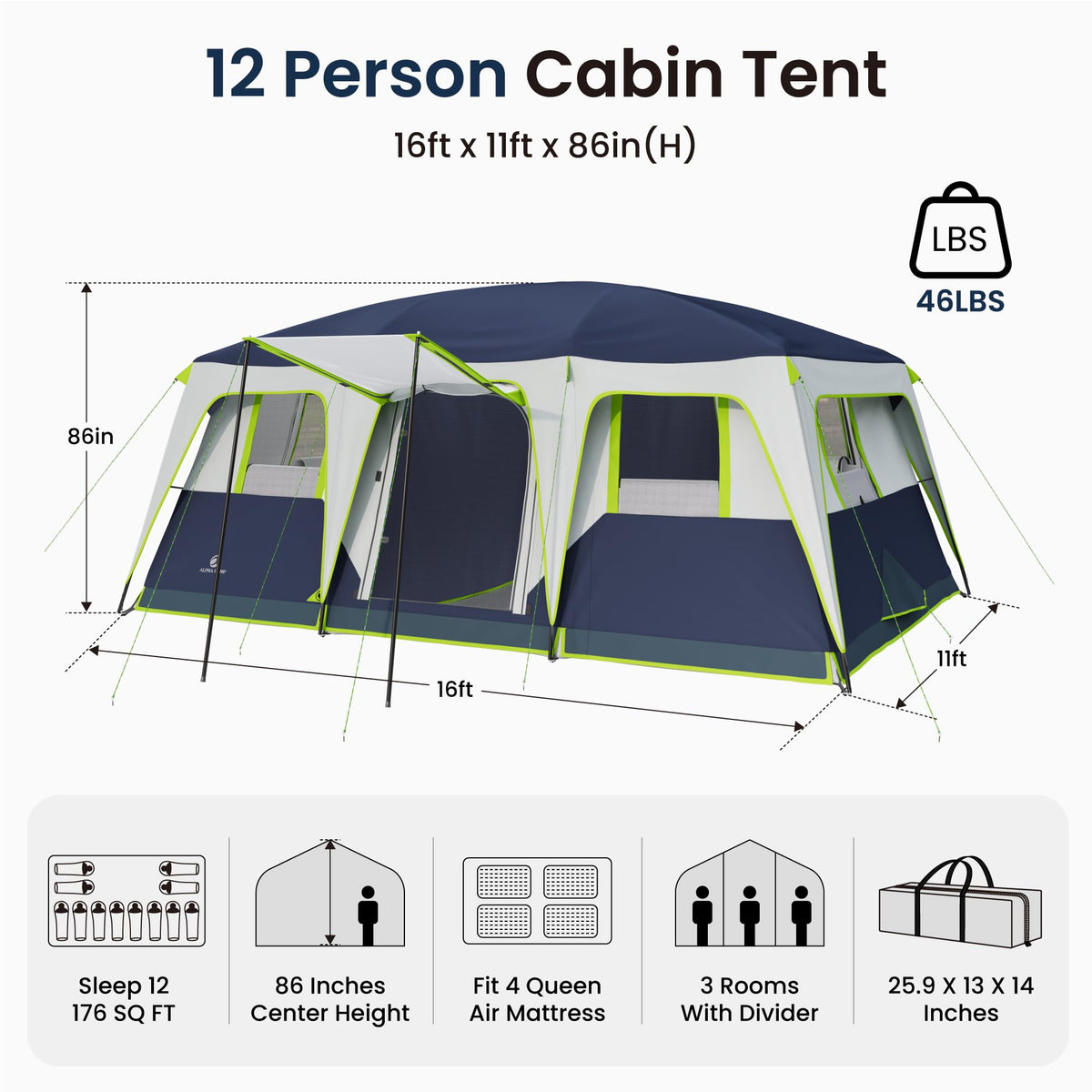 12 Person Camping Tent with Shade Canopy O525