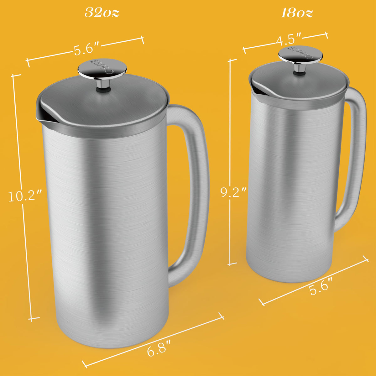 18oz Brushed Stainless Steel French Press D168