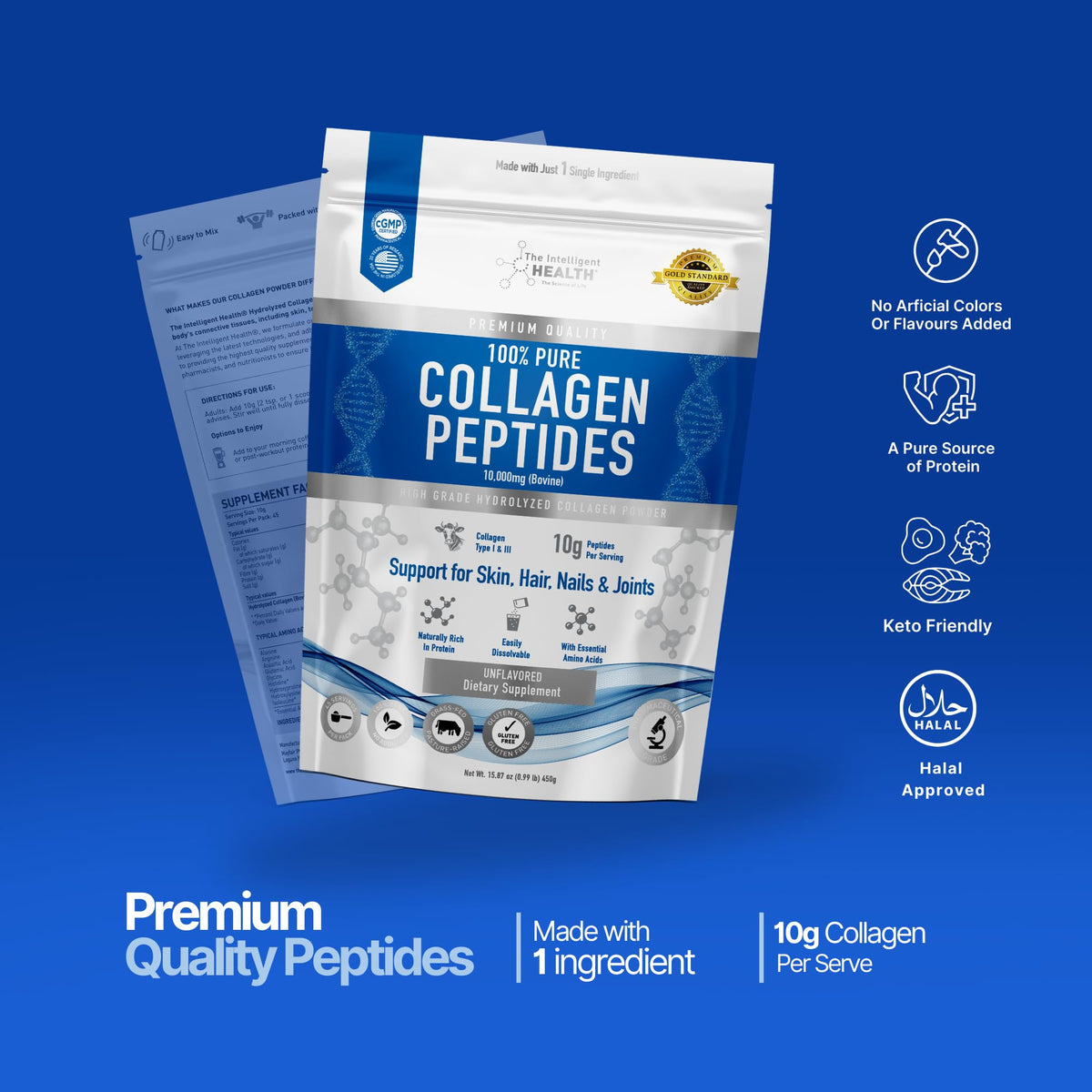 Collagen Peptides Powder, Hydrolyzed Type I & III, 45 Servings W4608
