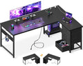 61" L Shaped Gaming Desk with 4 Drawers and Power Outlets, Black T475654
