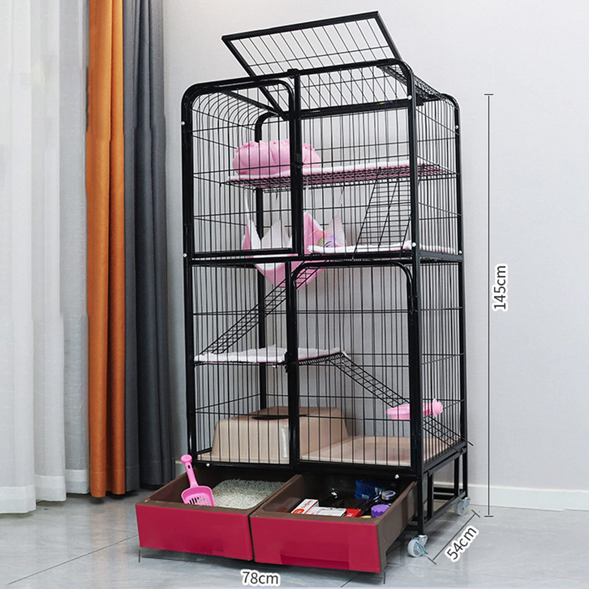 Black Four Layer Metal Cat Cage Dog Crate B4693