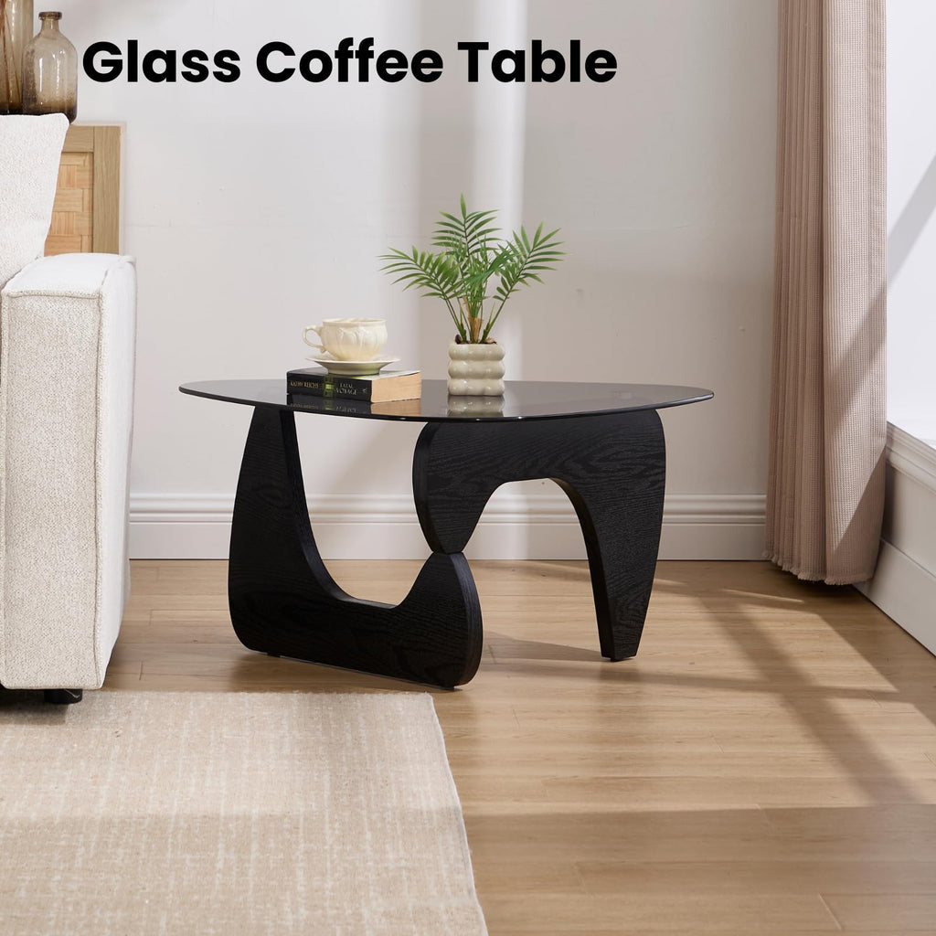 Modern Triangle Glass Coffee Table with Wood Base M503