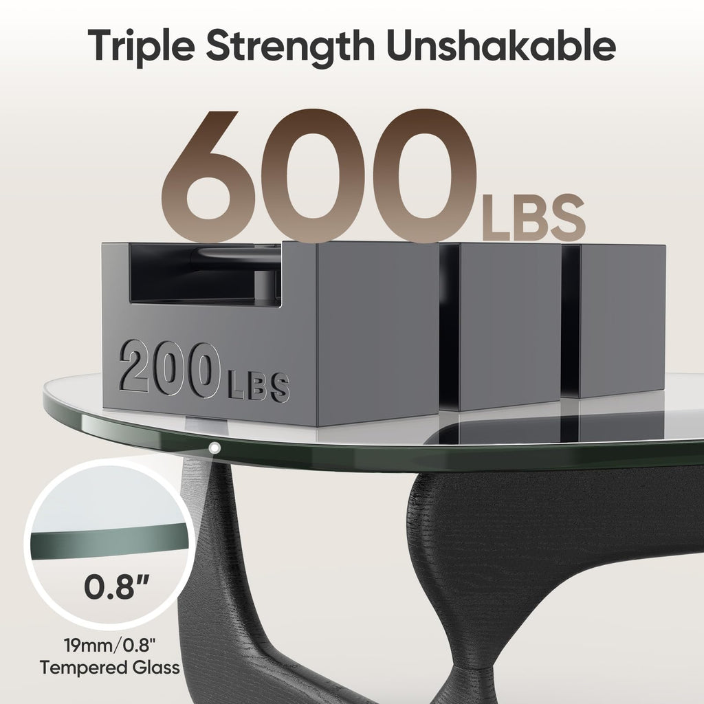 Clear Glass Coffee Table with Solid Wood Base C46568