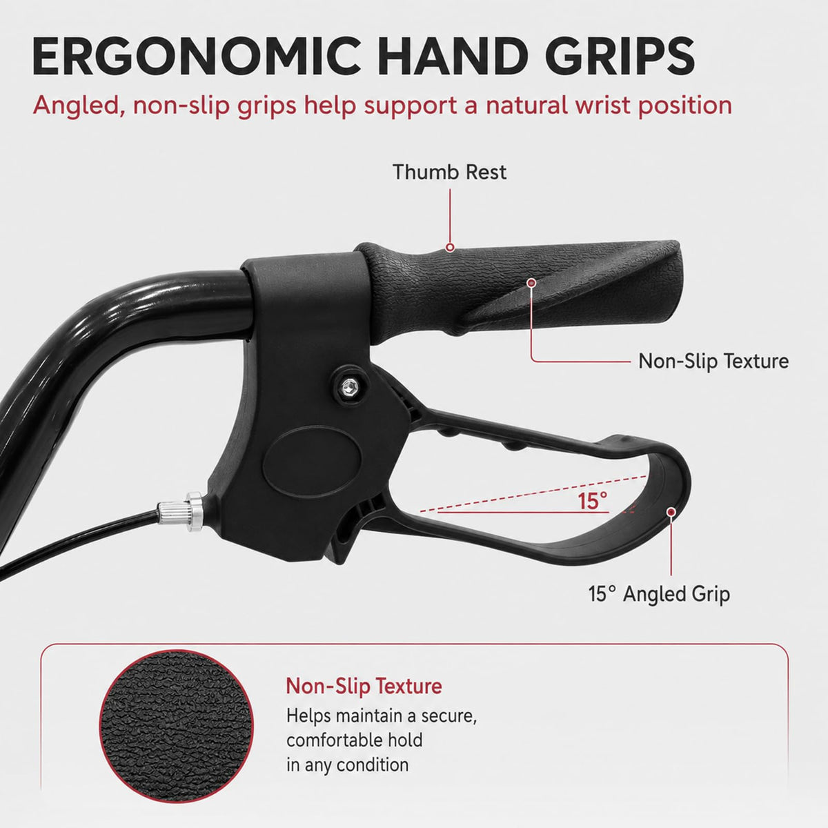 Foldable Rollator Walker with Seat, 300 Lb Capacity, Red C522