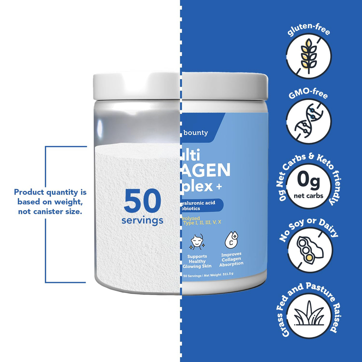 Multi Collagen Peptides Powder with Probiotics, Vitamin C & Hyaluronic Acid, 50 Servings D762521