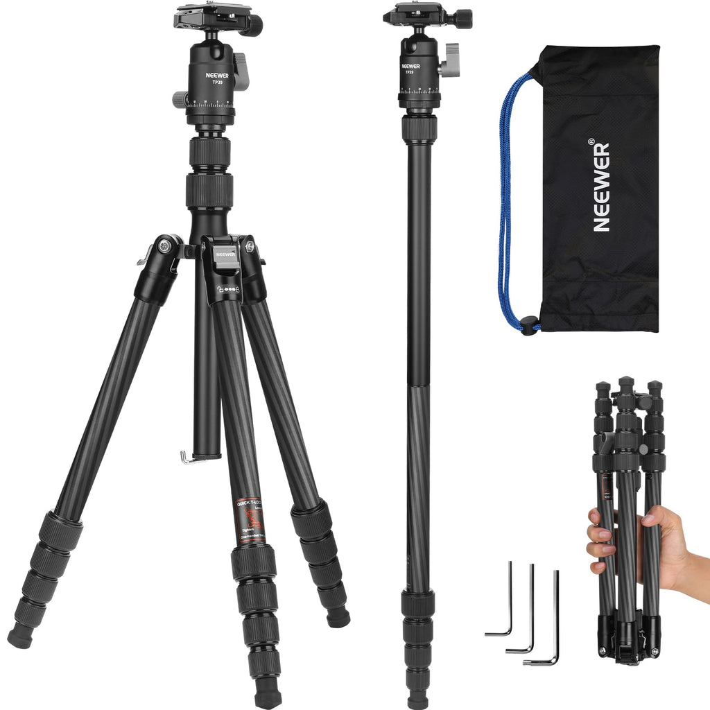 Carbon Fiber Camera Tripod Monopod 65" Lightweight Compact Travel DSLR Video Stand 360° Ball Head 13.2 lbs V689682