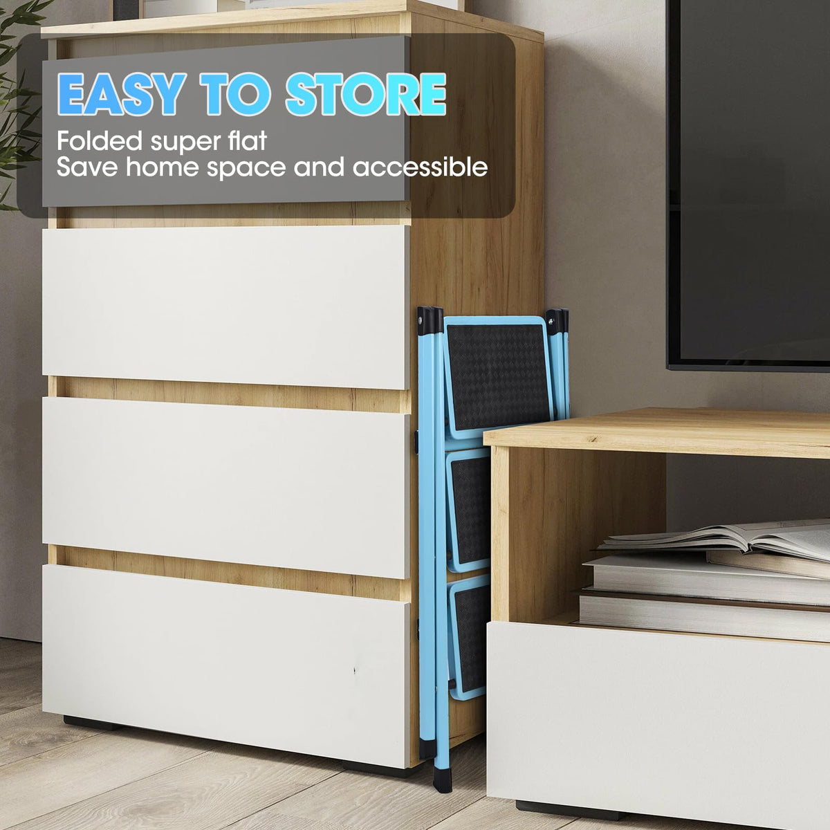 Folding Aluminum 3 Step Ladder 330 LBS Capacity Blue X630