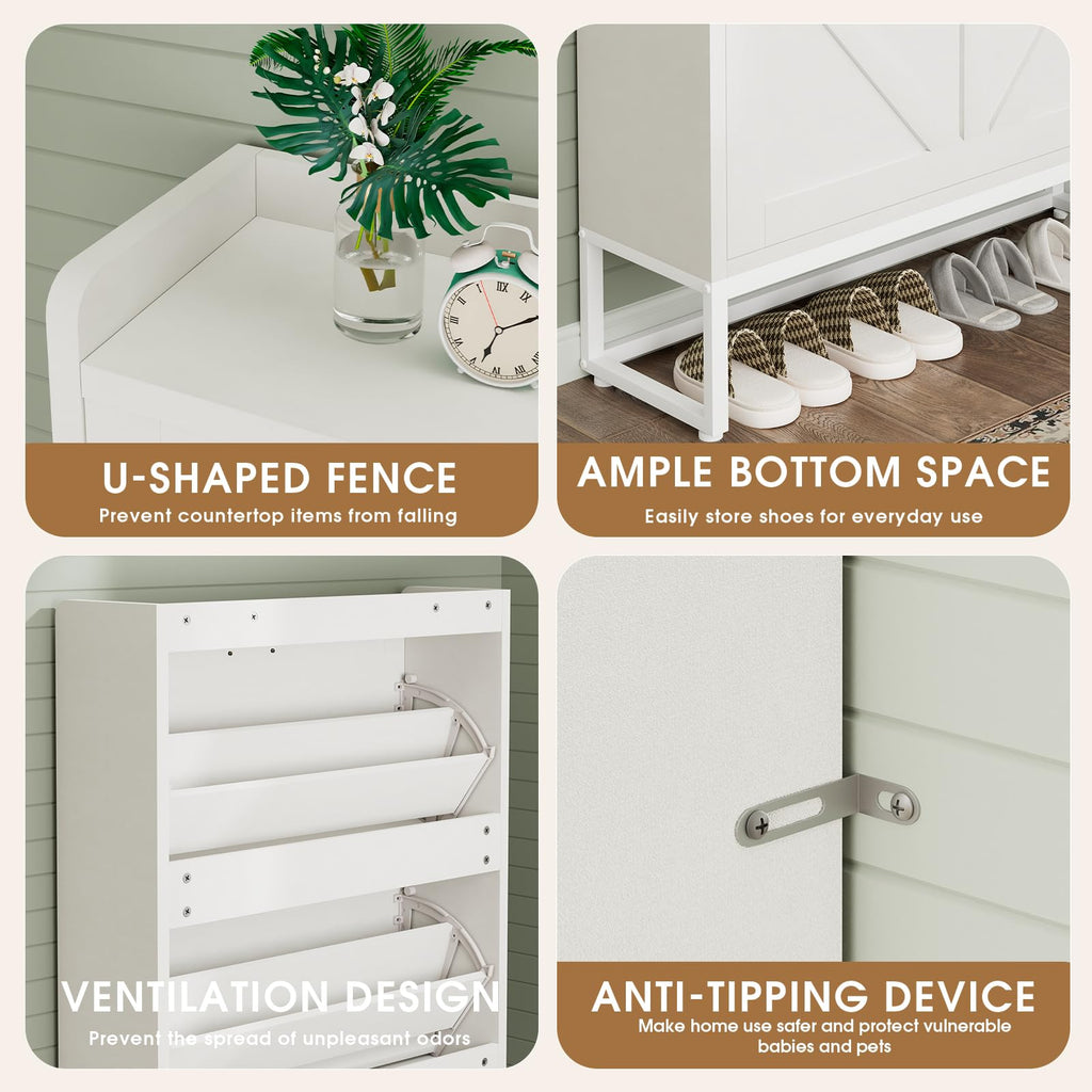 White 2 Flip Drawers Shoe Storage Cabinet W106