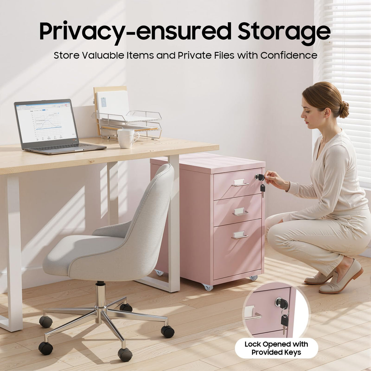 Pink 3 Drawer Metal File Cabinet with Lock Y9428