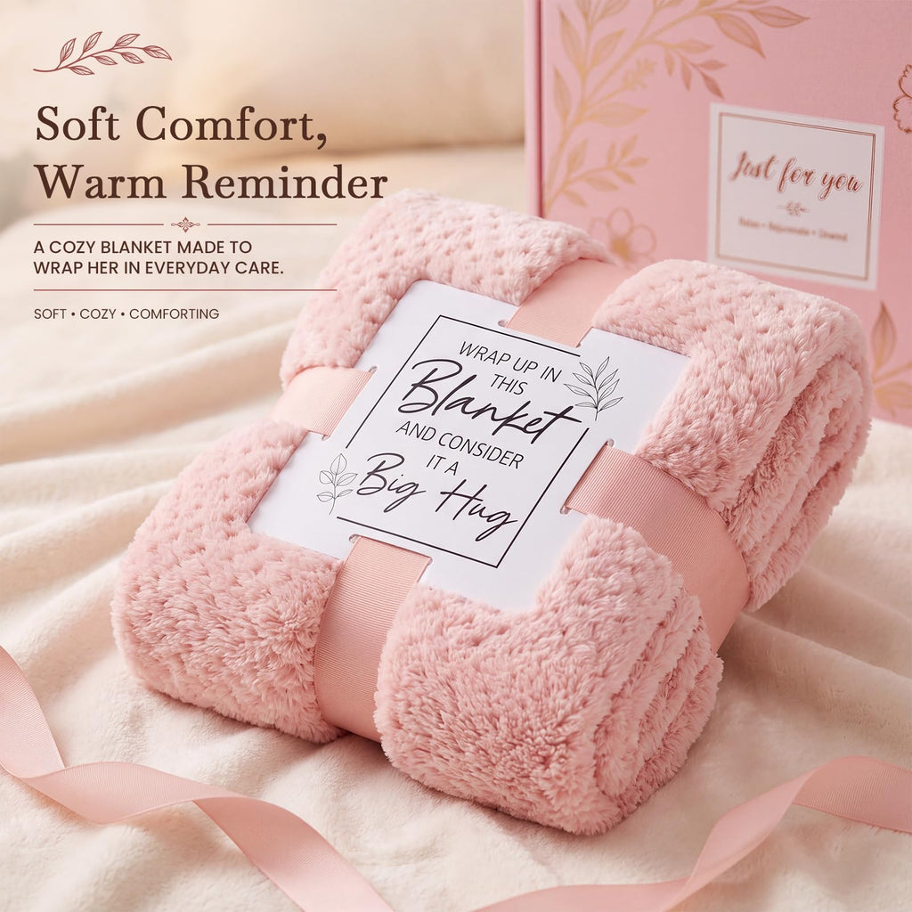 10 PCS Pink Gift Basket with Blanket, Tumbler & Crochet Flowers F173