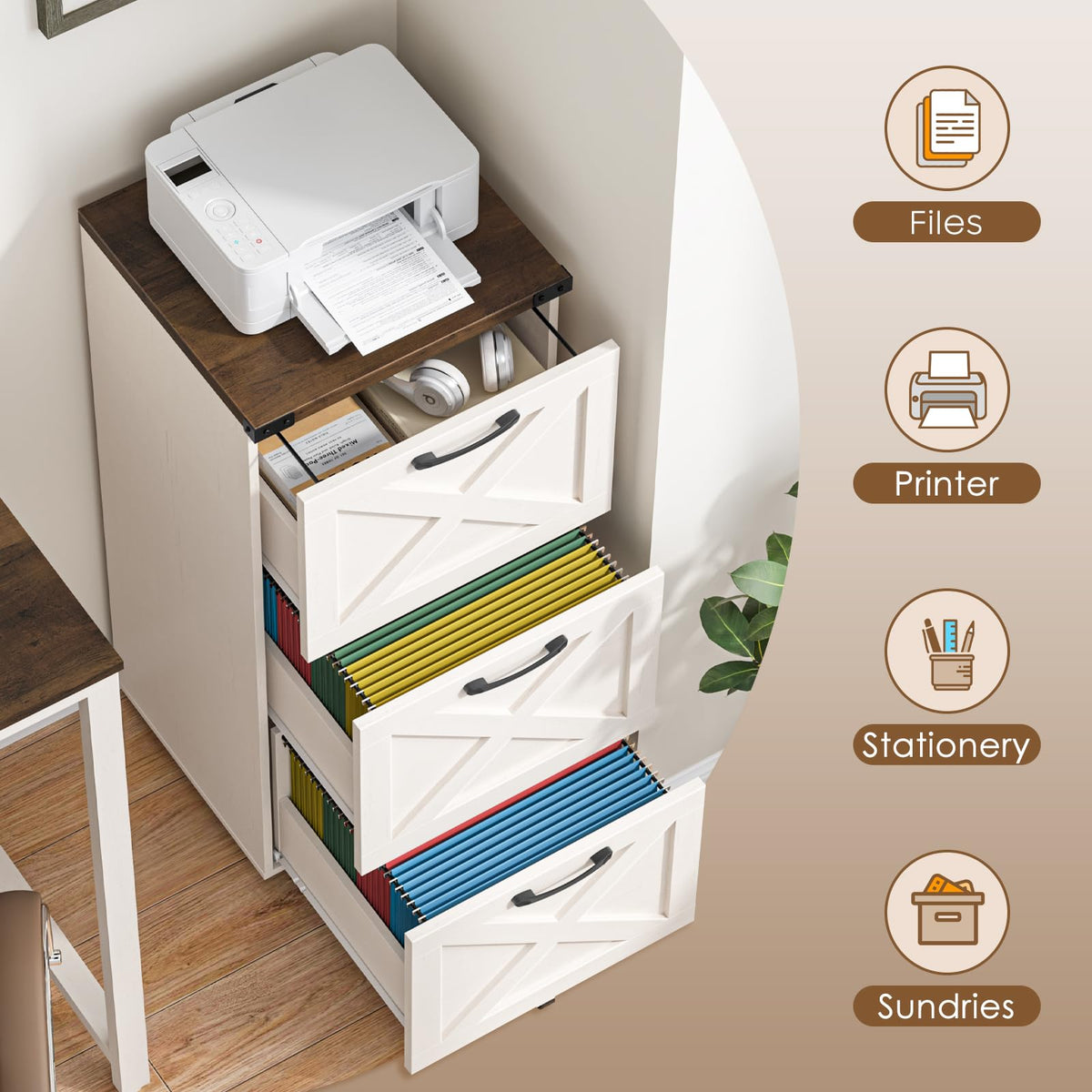 3 Drawer White File Cabinet with Wheels V40127