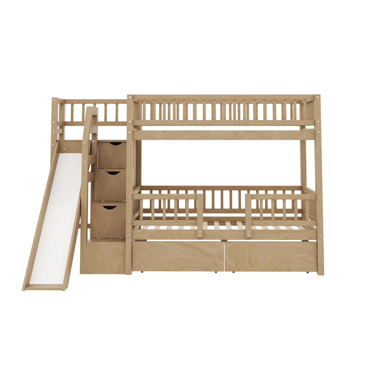Twin Over Twin Bunk Bed with Slide and Storage Drawers D962549