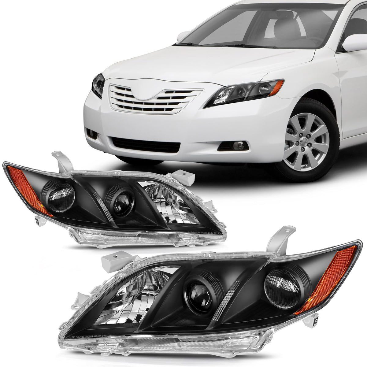 Headlights For Toyota Camry 2007-2009 Black Housing Amber Reflector Clear Lens K38525