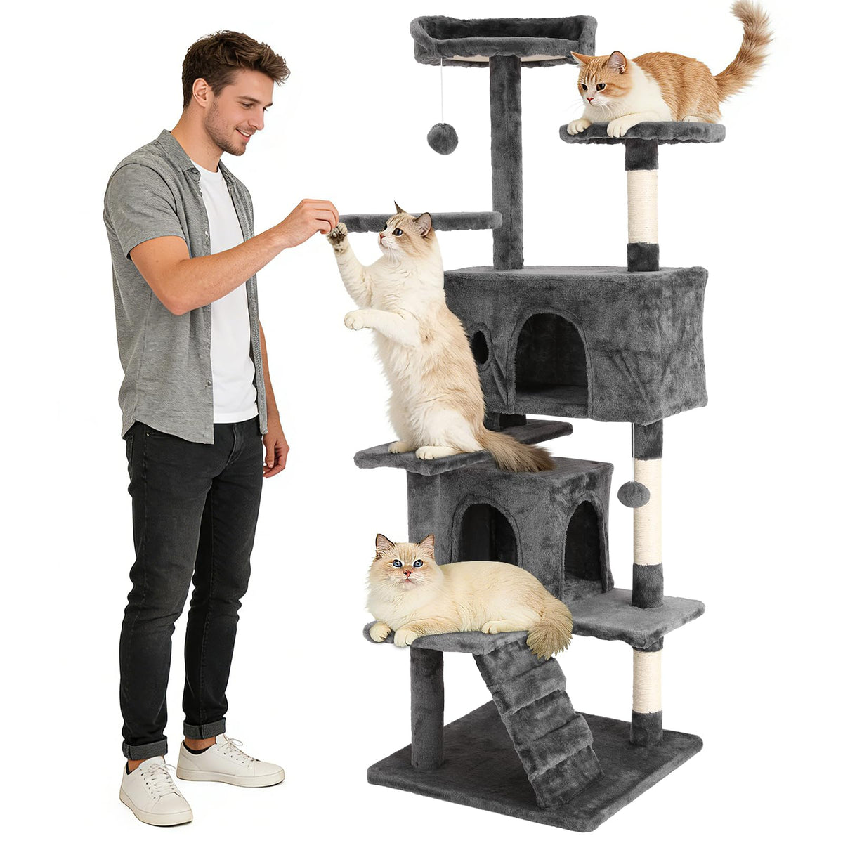 70 Inches Navy Blue Cat Tree L8742