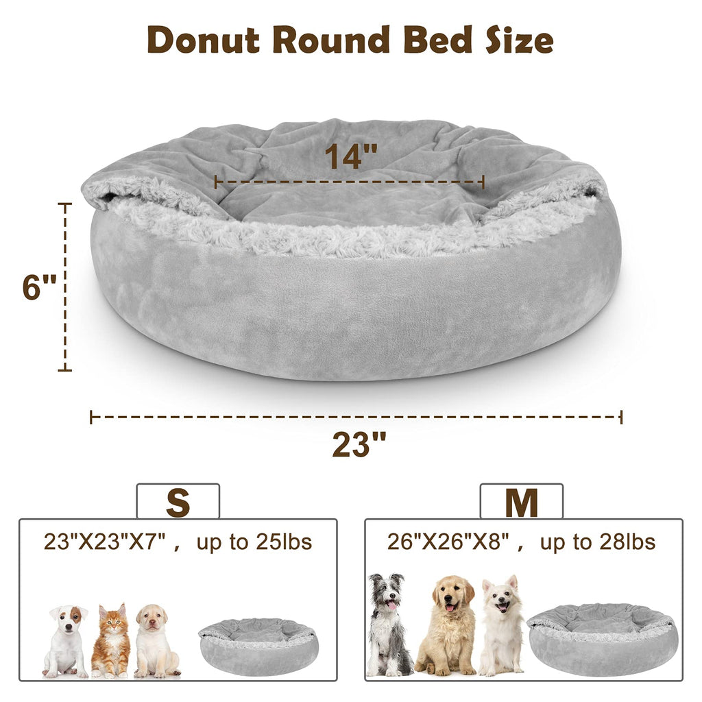 Hooded Blanket Donut Round Dog Bed 23 inch V85093